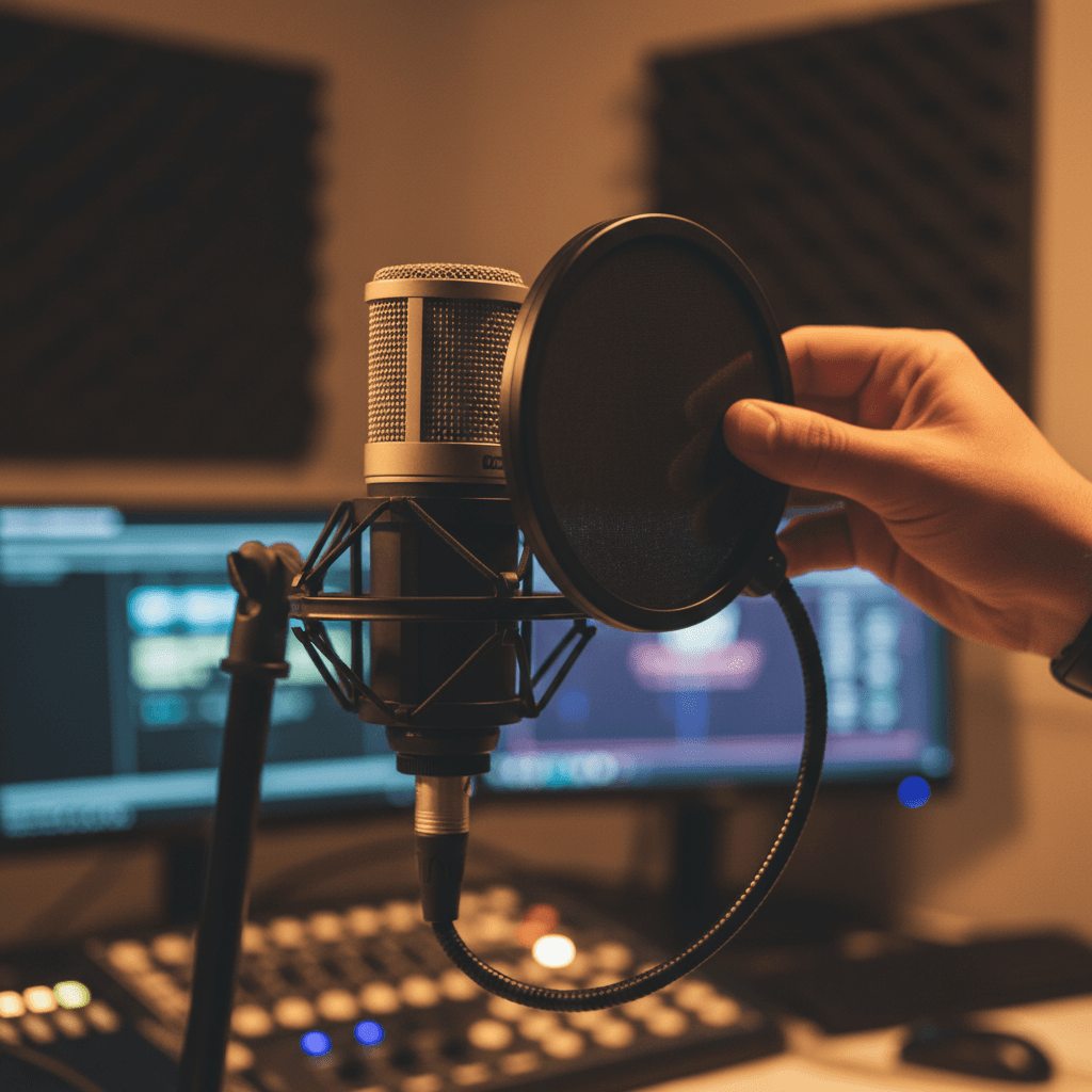 Professional radio microphone in broadcast studio setup