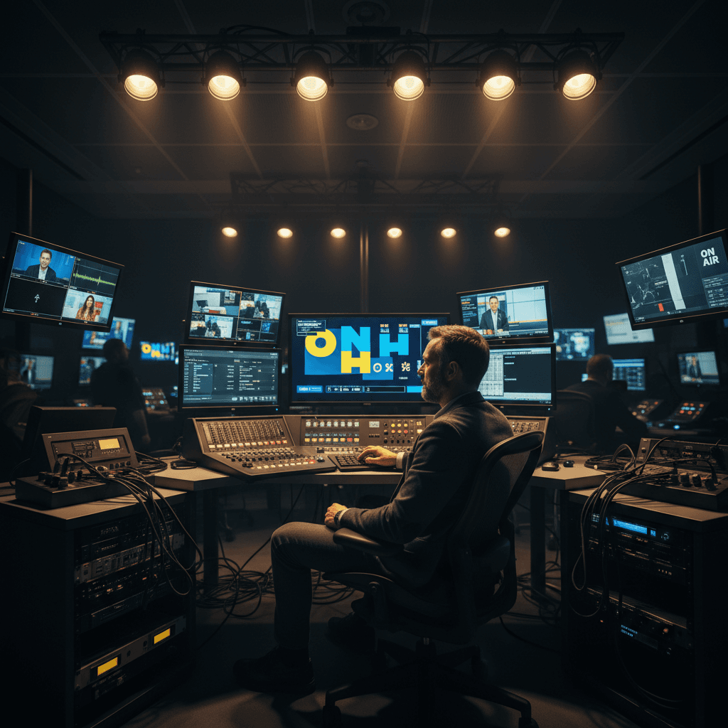 CCI TV production control room with multiple broadcast monitors
