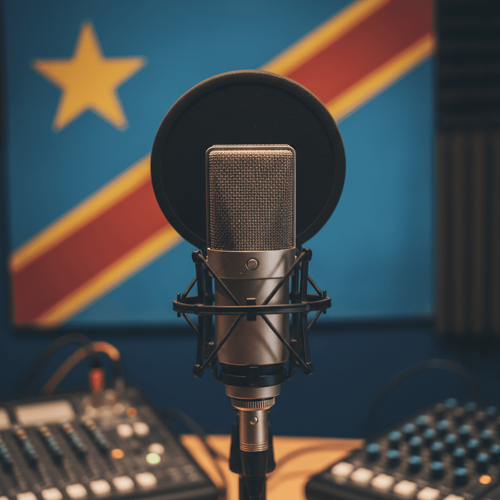 Professional radio microphone in studio setting