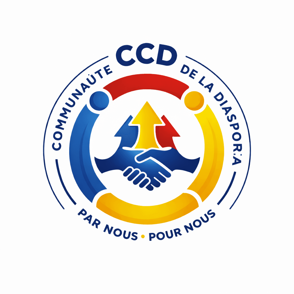 CCD Communauté de la Diaspora logo with a handshake, upward arrows, and colorful figures.